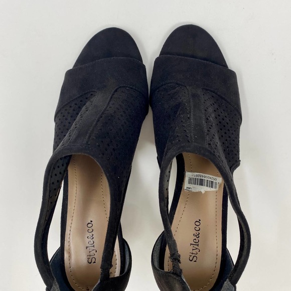 Style & Co Haddie Ankle Shooties Peep Toe Shoes Sandals Heels Black 6.5M - Picture 5 of 7